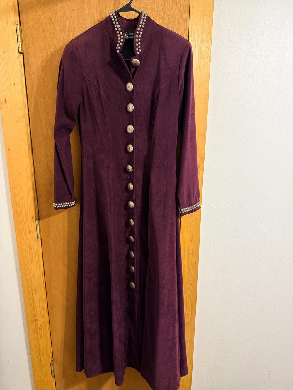 Texas Couture Rodeo Queen Western Long Plum Studded-Trim Coat Dress